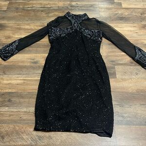 Vintage Lillie Rubin heavily beaded silk black cocktail dress size small